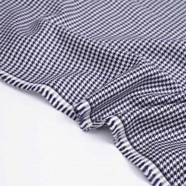Tissu flanelle bambou à motif pied de poule bleu marine et blanc | Pretty Mercerie | mercerie en ligne