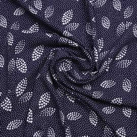 Tissu viscose bleu nuit à motif pois irrégulier blanc | Pretty Mercerie | mercerie en ligne
