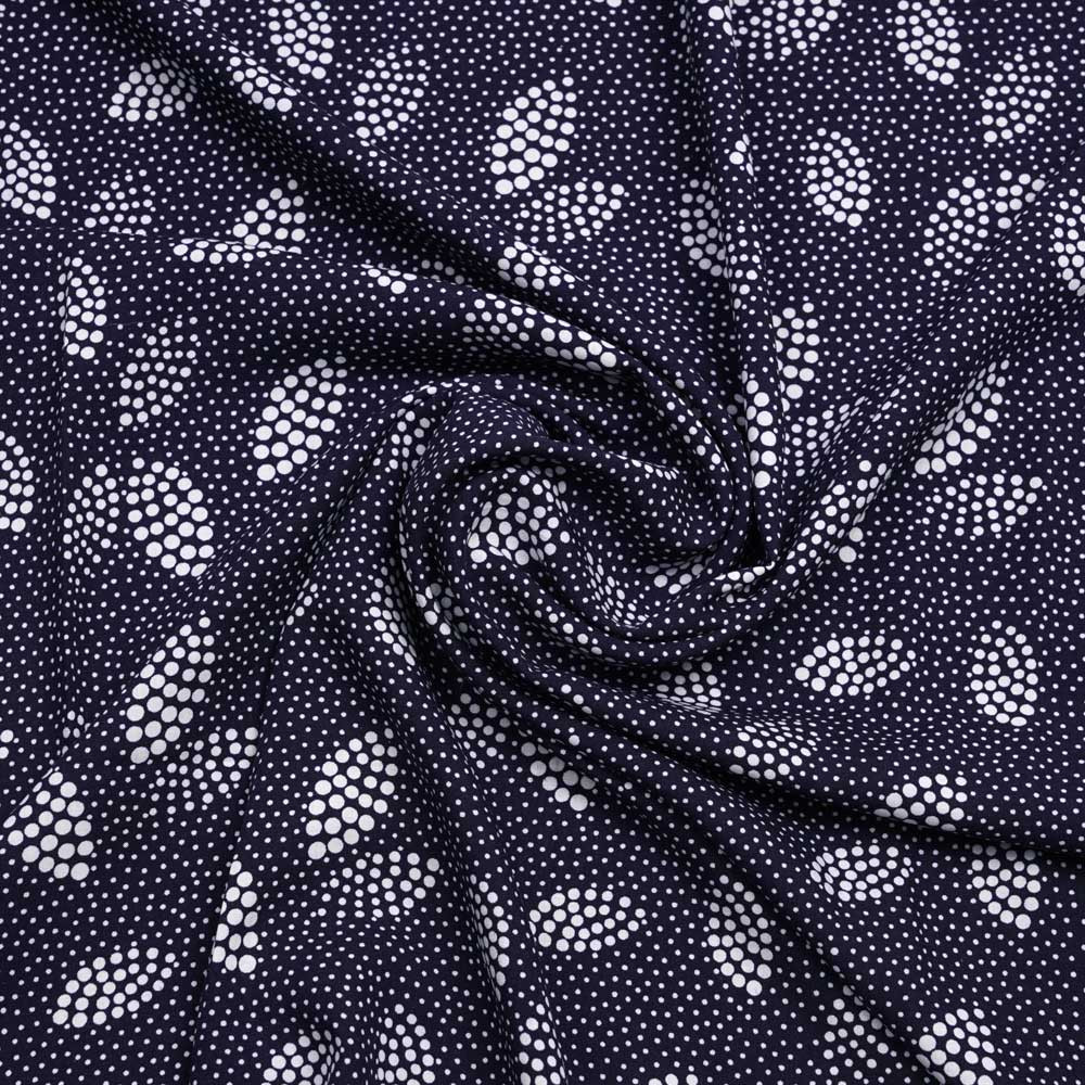 Tissu viscose bleu nuit à motif pois irrégulier blanc | Pretty Mercerie | mercerie en ligne