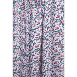 Tissu viscose blanc à motif printanier fleur rose, mauve et vert | Pretty Mercerie | mercerie en ligne