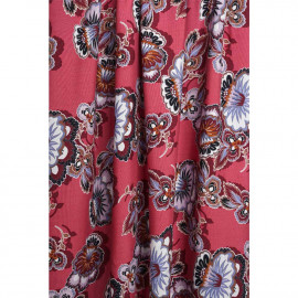 Tissu viscose rose corail à motif fleuri ethnique multicolore | Pretty Mercerie | mercerie en ligne