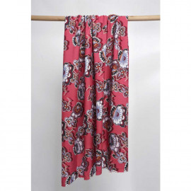 Tissu viscose rose corail à motif fleuri ethnique multicolore | Pretty Mercerie | mercerie en ligne