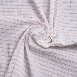 Tissu coton blanc froncé à rayures beige rosé | Pretty Mercerie | mercerie en ligne