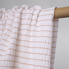 Tissu coton blanc froncé à rayures beige rosé | Pretty Mercerie | mercerie en ligne