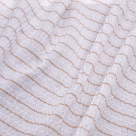 Tissu coton blanc froncé à rayures beige rosé | Pretty Mercerie | mercerie en ligne