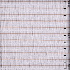 Tissu coton blanc froncé à rayures beige rosé | Pretty Mercerie | mercerie en ligne