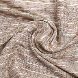 Tissu tweed tissé à rayures blanc, beige et vieux rose | Pretty Mercerie | mercerie en ligne