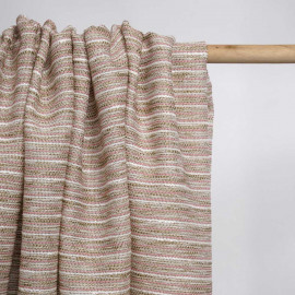 Tissu tweed tissé à rayures blanc, beige et vieux rose | Pretty Mercerie | mercerie en ligne