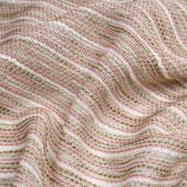 Tissu tweed tissé à rayures blanc, beige et vieux rose | Pretty Mercerie | mercerie en ligne