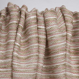 Tissu tweed tissé à rayures blanc, beige et vieux rose | Pretty Mercerie | mercerie en ligne