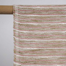 Tissu tweed tissé à rayures blanc, beige et vieux rose | Pretty Mercerie | mercerie en ligne