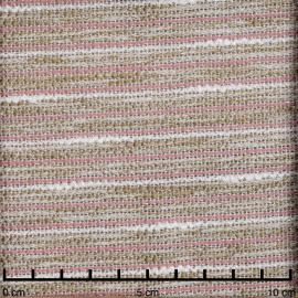 Tissu tweed tissé à rayures blanc, beige et vieux rose | Pretty Mercerie | mercerie en ligne