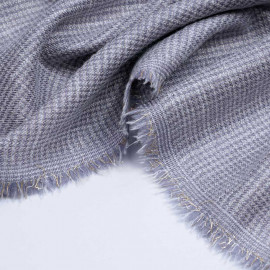 Tissu tissé zen blue et blanc à motif pied de poule et fil lurex or | Pretty Mercerie | mercerie en ligne