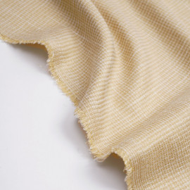 Tissu tissé jojoba et blanc à motif pied de poule et fil lurex or | Pretty Mercerie | Mercerie en ligne