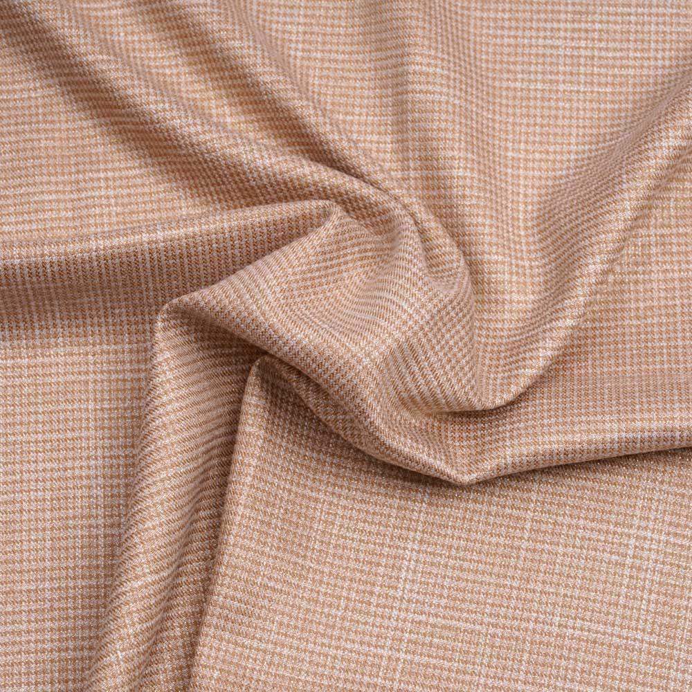 Tissu tissé café crème et blanc à motif pied de poule et fil lurex or | Pretty Mercerie | Mercerie en ligne