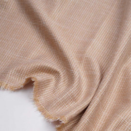 Tissu tissé café crème et blanc à motif pied de poule et fil lurex or | Pretty Mercerie | Mercerie en ligne