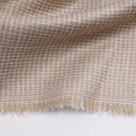 Tissu tissé nougat et blanc à motif pied de poule et fil lurex or | Pretty Mercerie | Mercerie en ligne
