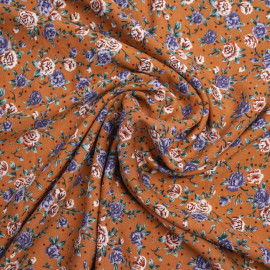 Tissu viscose caramel à motif fleurs des champs | Pretty mercerie | mercerie en ligne