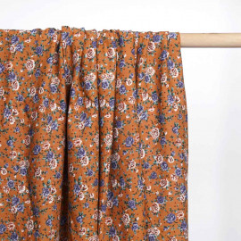 Tissu viscose caramel à motif fleurs des champs | Pretty mercerie | mercerie en ligne