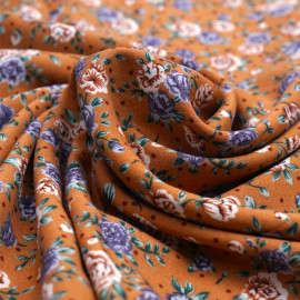 Tissu viscose caramel à motif fleurs des champs | Pretty mercerie | mercerie en ligne
