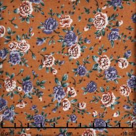 Tissu viscose caramel à motif fleurs des champs | Pretty mercerie | mercerie en ligne