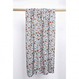 Tissu viscose blanc à motif fleur de prairie moutarde, bleu, brique | Pretty Mercerie | Mercerie en ligne