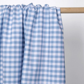 Tissu popeline de coton vichy blanc et bleu pastel | Pretty Mercerie | mercerie en ligne