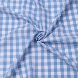 Tissu popeline de coton vichy blanc et bleu pastel | Pretty Mercerie | mercerie en ligne