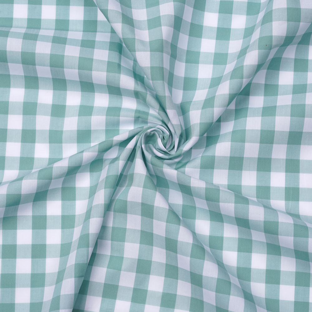Tissu popeline de coton vichy blanc et vert pastel | Pretty Mercerie | mercerie en ligne