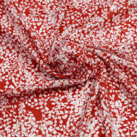 Tissu viscose paprika à motif branche fleuri blanche | Pretty Mercerie | Mercerie en ligne
