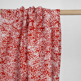 Tissu viscose paprika à motif branche fleuri blanche | Pretty Mercerie | Mercerie en ligne