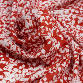 Tissu viscose paprika à motif branche fleuri blanche | Pretty Mercerie | Mercerie en ligne