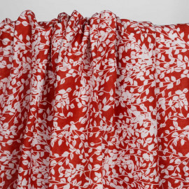 Tissu viscose paprika à motif branche fleuri blanche | Pretty Mercerie | Mercerie en ligne