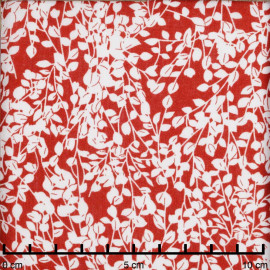 Tissu viscose paprika à motif branche fleuri blanche | Pretty Mercerie | Mercerie en ligne