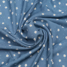 Tissu viscose parisian blue à motif petite marguerite et petit pois blanc  | Pretty Mercerie | Mercerie en ligne