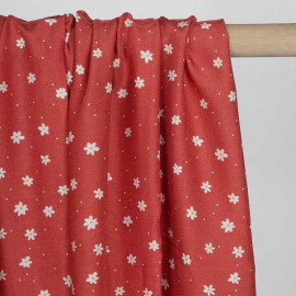 Tissu viscose grenadine à motif petite marguerite et petit pois blanc  | Pretty Mercerie | Mercerie en ligne