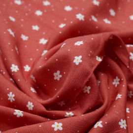 Tissu viscose grenadine à motif petite marguerite et petit pois blanc  | Pretty Mercerie | Mercerie en ligne