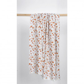 Tissu viscose blanc à motif petite rose mauve, vert pastel et burnt orange  | Pretty Mercerie | Mercerie en ligne