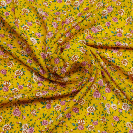 Tissu viscose petite rose vieux rose, orange et vert  | Pretty Mercerie | Mercerie en ligne