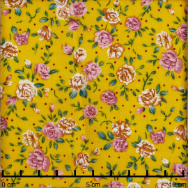 Tissu viscose petite rose vieux rose, orange et vert  | Pretty Mercerie | Mercerie en ligne