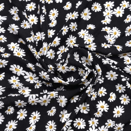 Tissu viscose noir à motif daisy blanc et moutarde | Pretty mercerie | mercerie en ligne