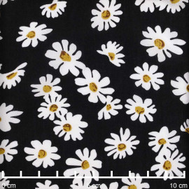 Tissu viscose noir à motif daisy blanc et moutarde | Pretty mercerie | mercerie en ligne