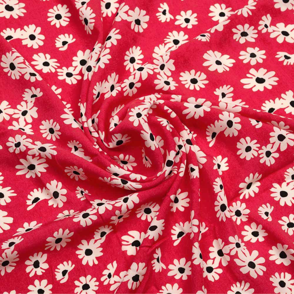 Tissu viscose noir à motif daisy blanc et noir | Pretty mercerie | mercerie en ligne