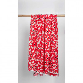 Tissu viscose rouge poppy à motif daisy blanc et noir | Pretty mercerie | mercerie en ligne
