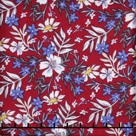 viscose rouge foncé à motif fleuri sous les tropiques | Pretty mercerie | Mercerie en ligne