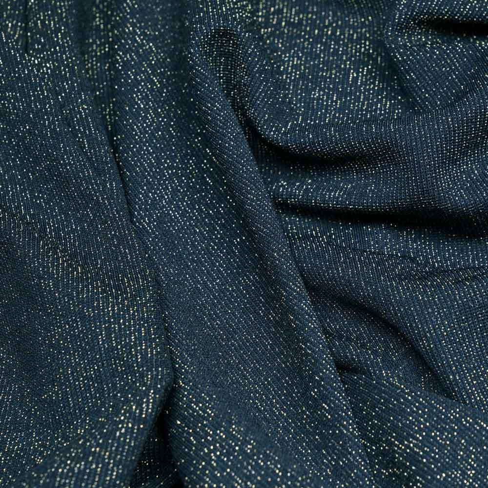Tissu maillot de bain bleu canard fil lurex or - Pretty mercerie - mercerie en ligne