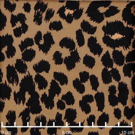 Tissu viscose beige à motif léopard noir | Pretty Mercerie | Mercerie en ligne