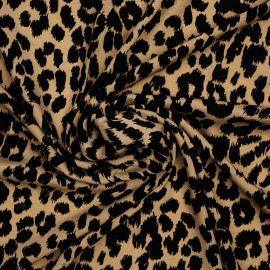 Tissu viscose beige à motif léopard noir | Pretty Mercerie | Mercerie en ligne