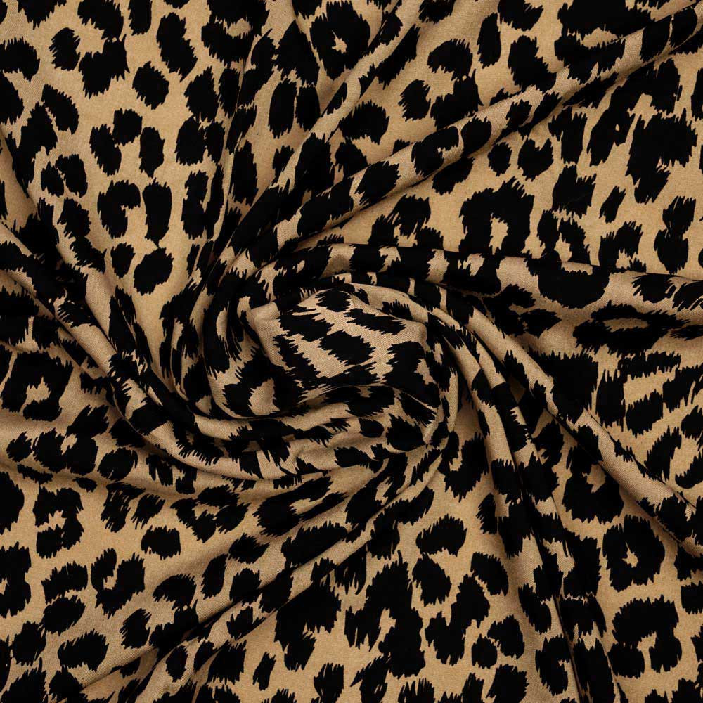 Tissu viscose beige à motif léopard noir | Pretty Mercerie | Mercerie en ligne