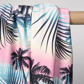 Tissu maillot de bain california rose pastel à motif palmier tie and dye | Pretty Mercerie | Mercerie en ligne